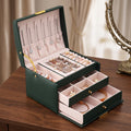 Drawer Jewelry Box – Three Layer Leather Lockable Case