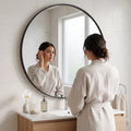 Groove Round Framed Wall Vanity Mirror, Matte Metal Frame
