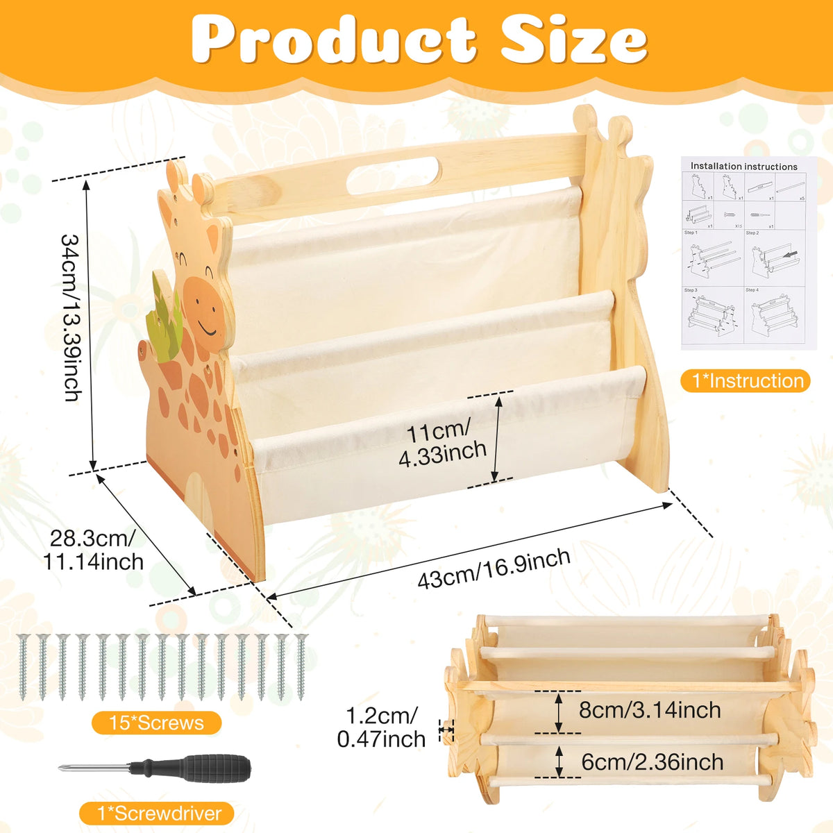 Baby Bookshelf - 2 Tier Montessori Wood Book Rack