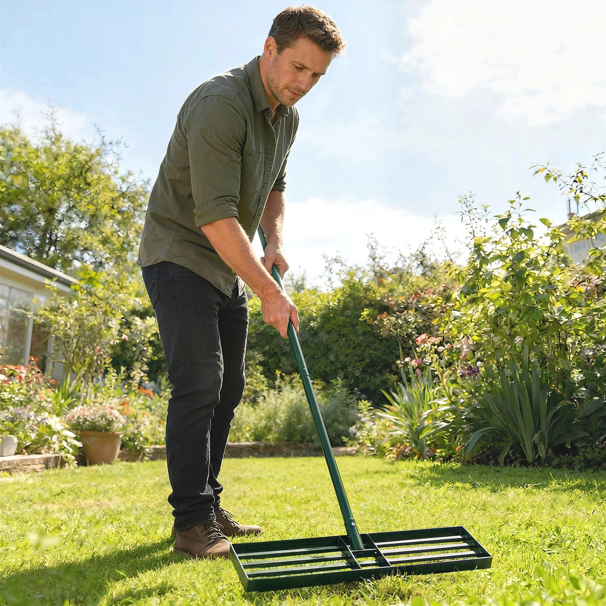 Lawn Leveling Rake - Adjustable Handle Grading Rake