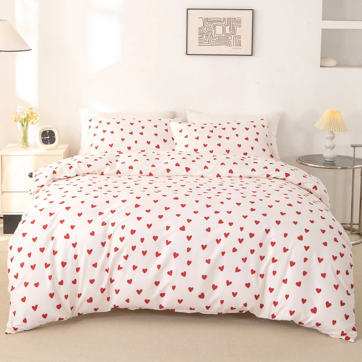 Printed Duvet Cover Set – Red Heart 3pcs Bedding Set
