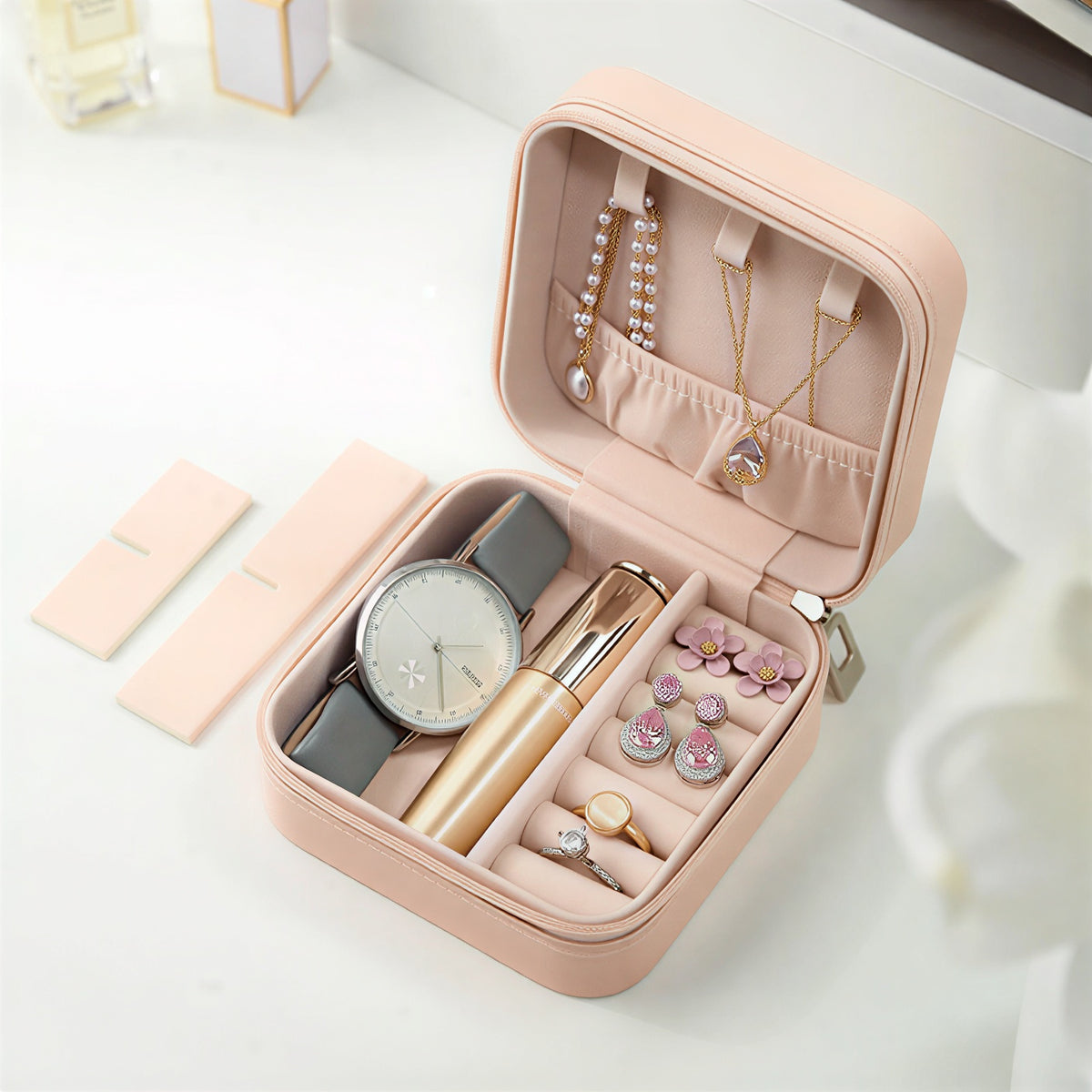 Small Jewelry Box – Macaroon Style Travel Case for Studs & Rings
