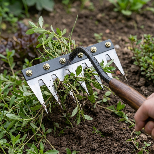 Manganese Steel Garden Rake - 5-Tine Detachable Rake
