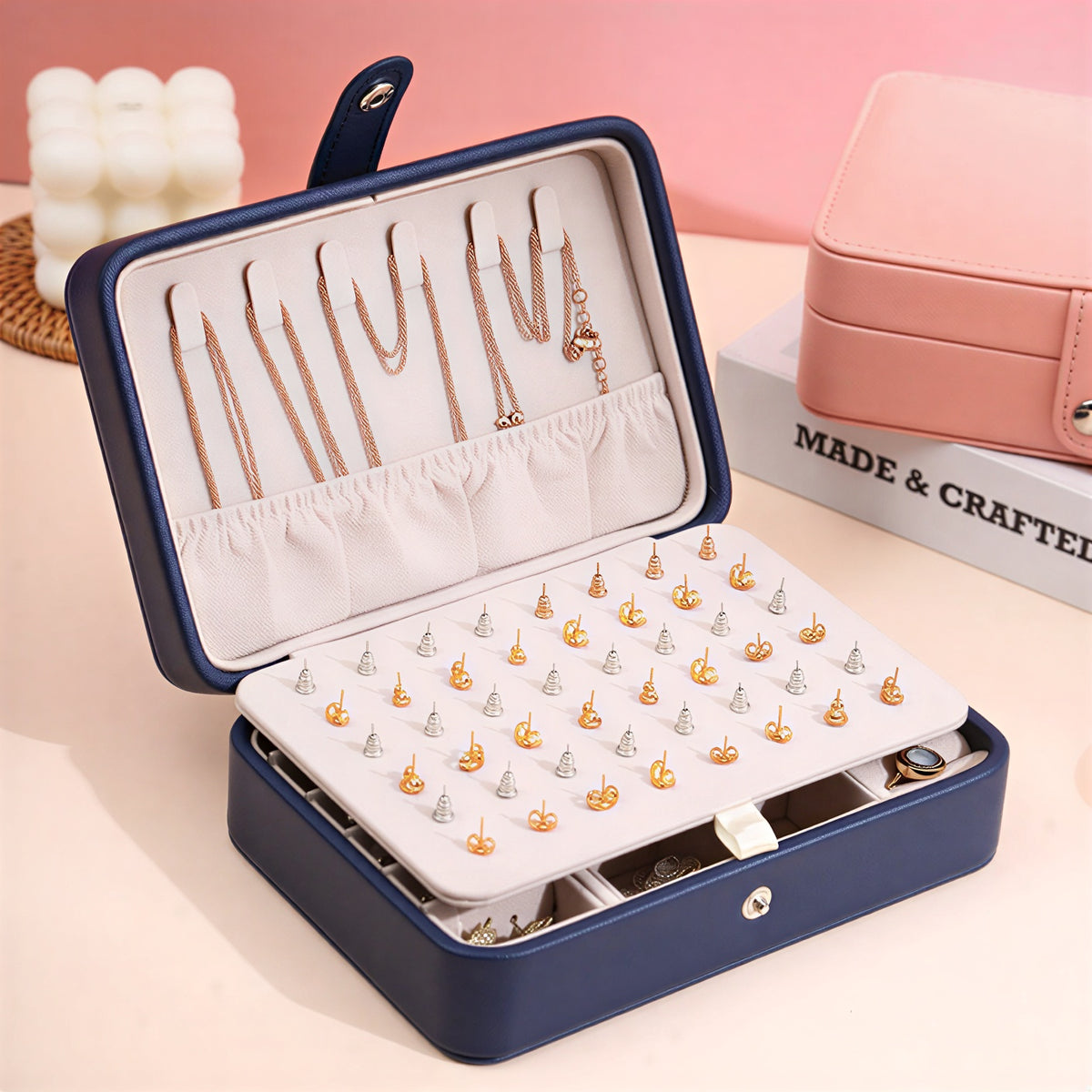 Leather Jewelry Box – Ring and Earring Display Organizer