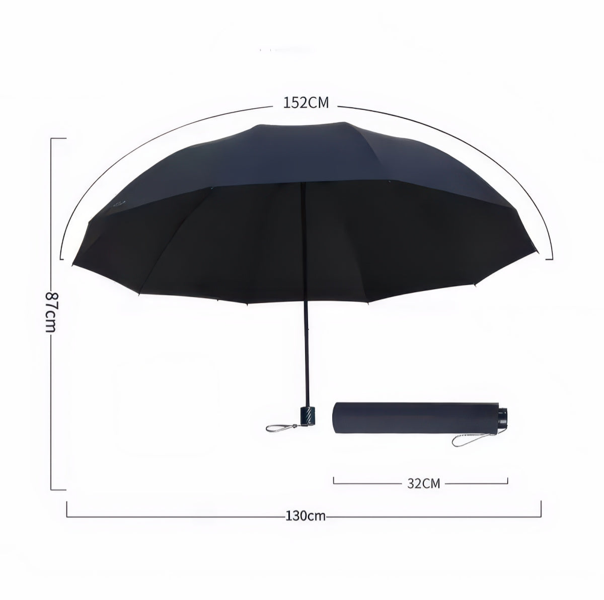 Extra-Large 130cm Folding Sun and Rain Umbrella, Windproof and Waterproof