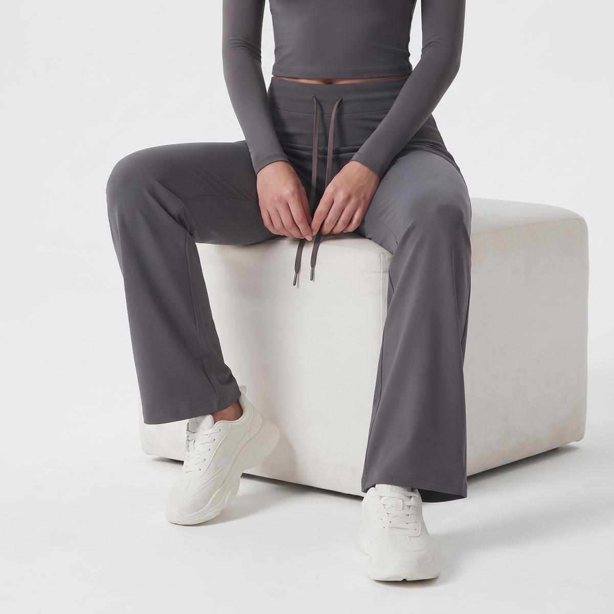 High-Waist Wide Leg Sweatpants for Women, Ankle-Length Casual Lounge Pants