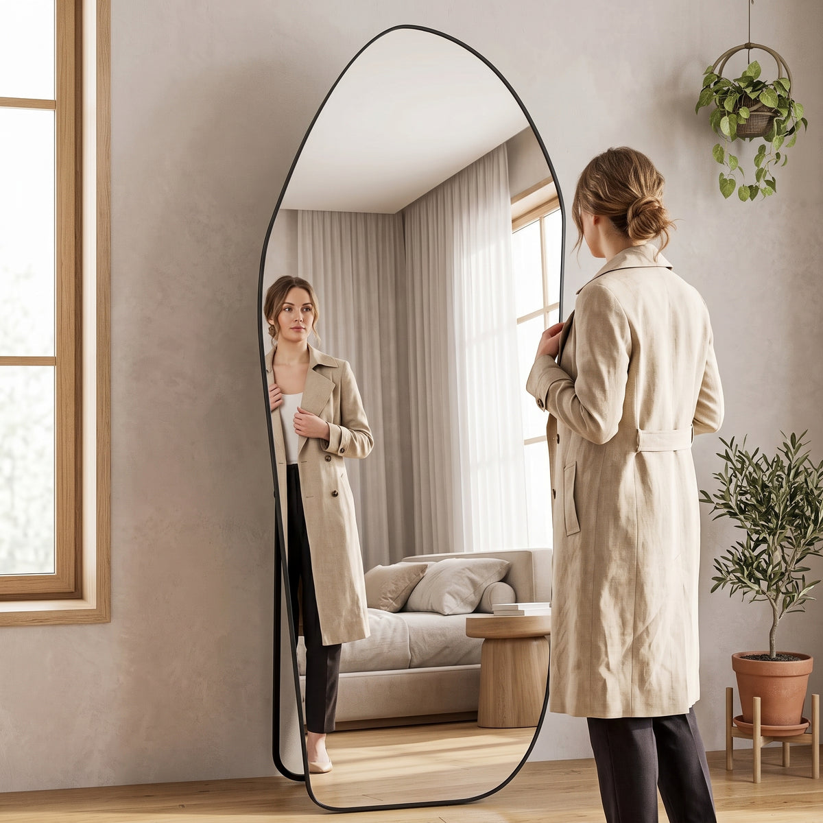 BEAUTYPEAK 67"x24" Irregular Full-Length Floor Mirror with Aluminum Frame
