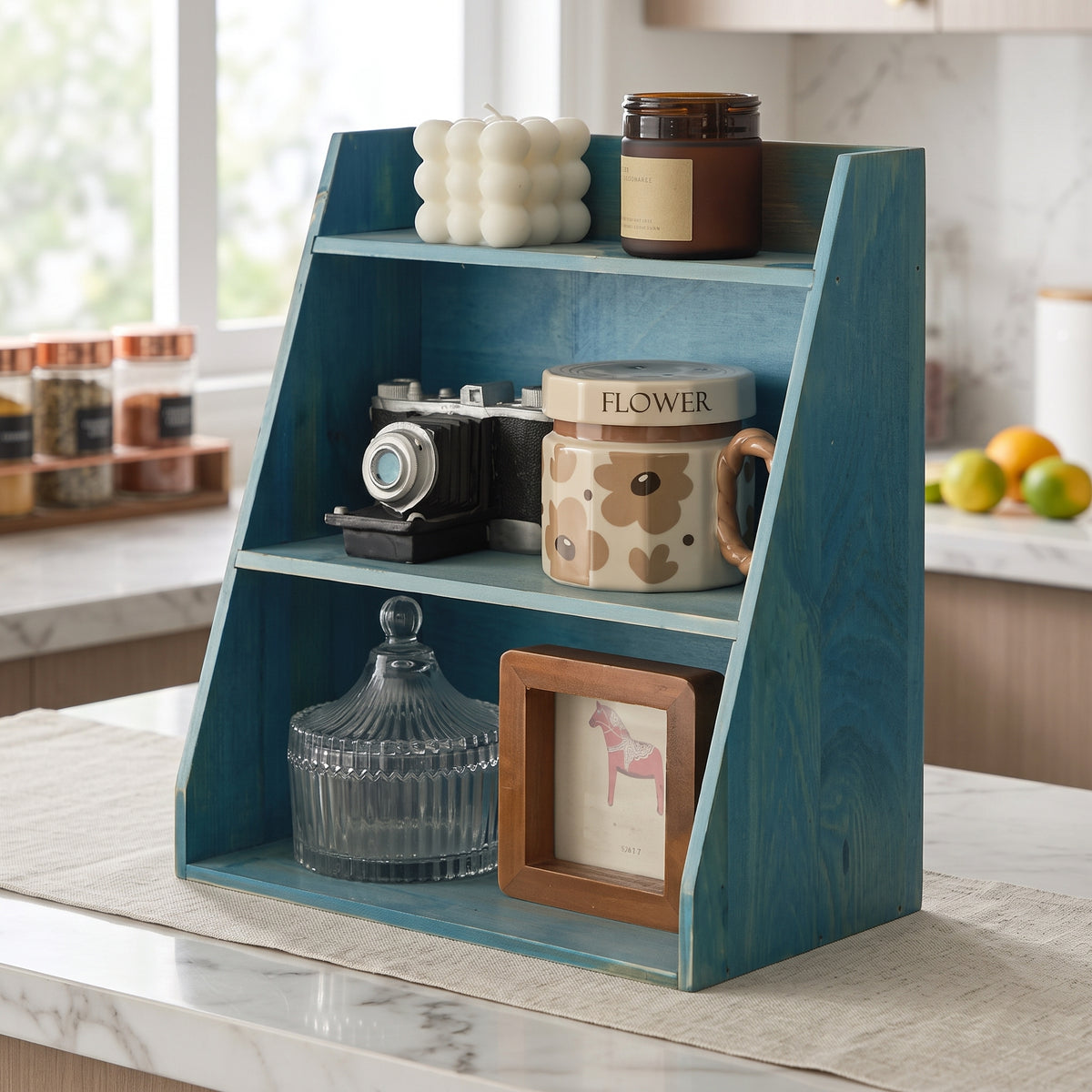 Solid Wood Multi-layer Cosmetics Storage Rack, Wooden Desktop Organizer