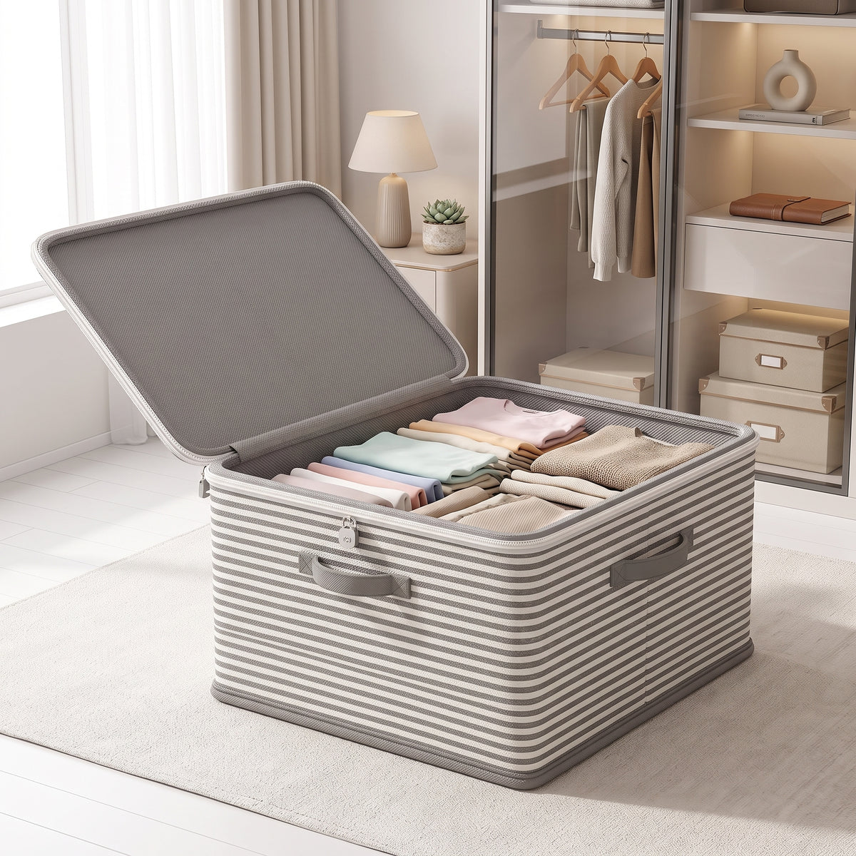 Foldable Lockable Storage Box for Clothes, Blankets, and Toys