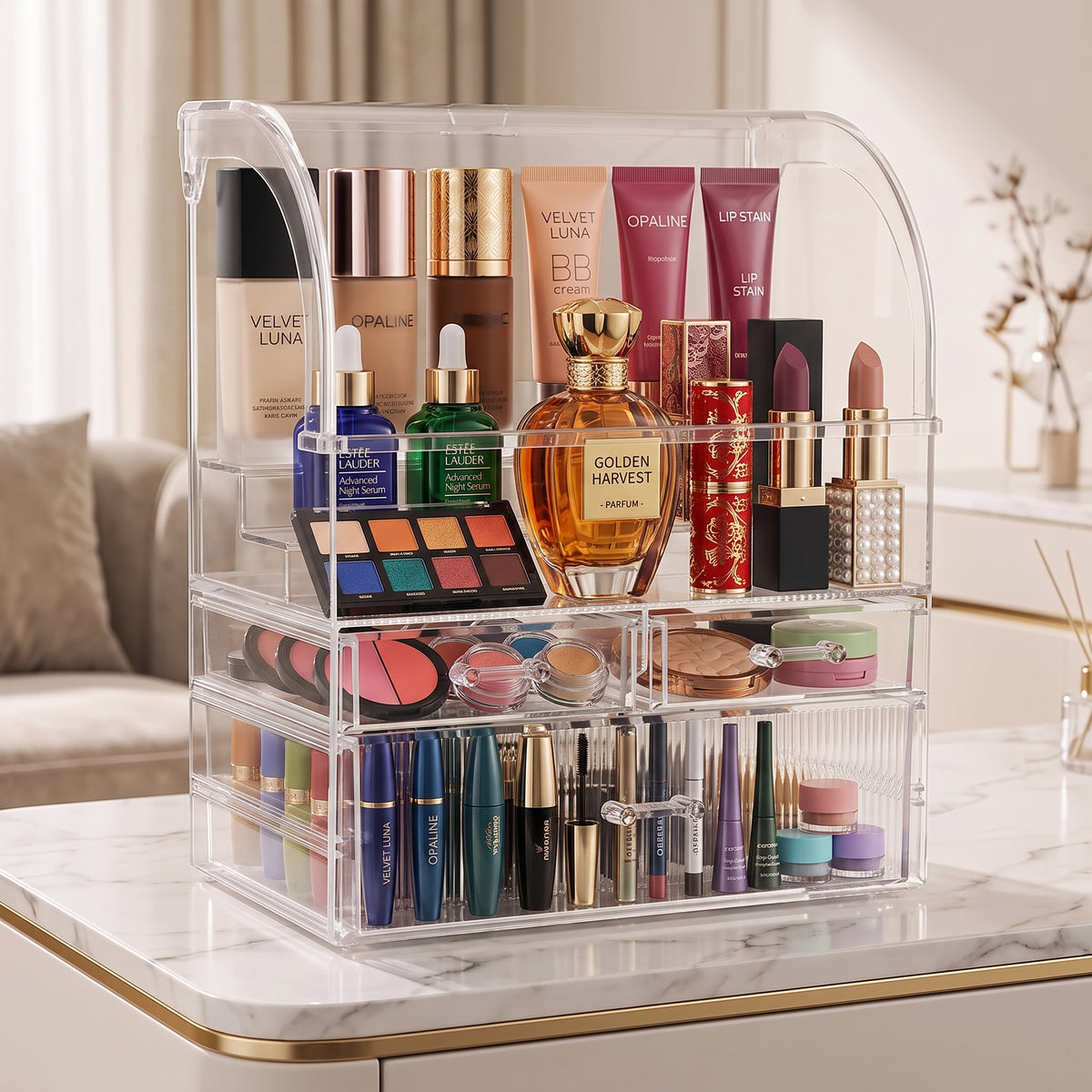 Clear Acrylic Drawer Organizer – Large Makeup & Perfume Storage