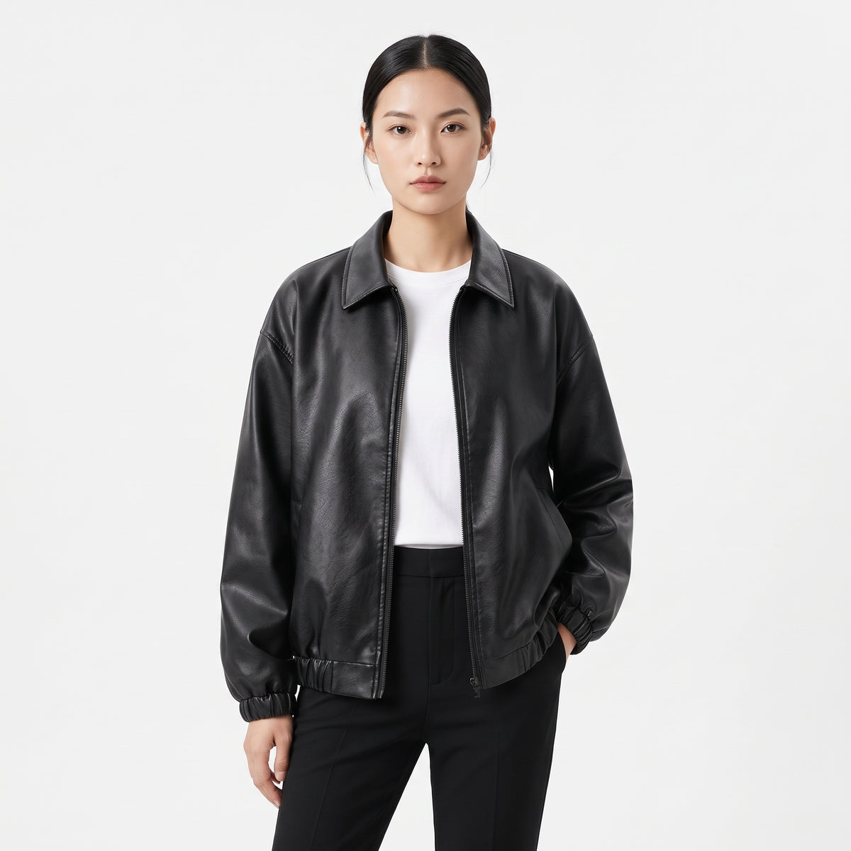 Unisex Faux Leather Bomber Jacket, Slim Motorcycle Coat for Autumn and Winter