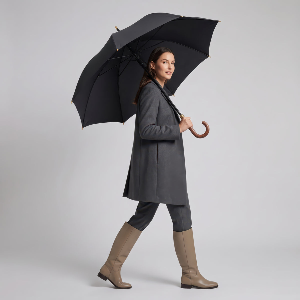 Wooden Long Handle Golf Umbrella with Windproof Fiberglass Frame, 114cm Diameter