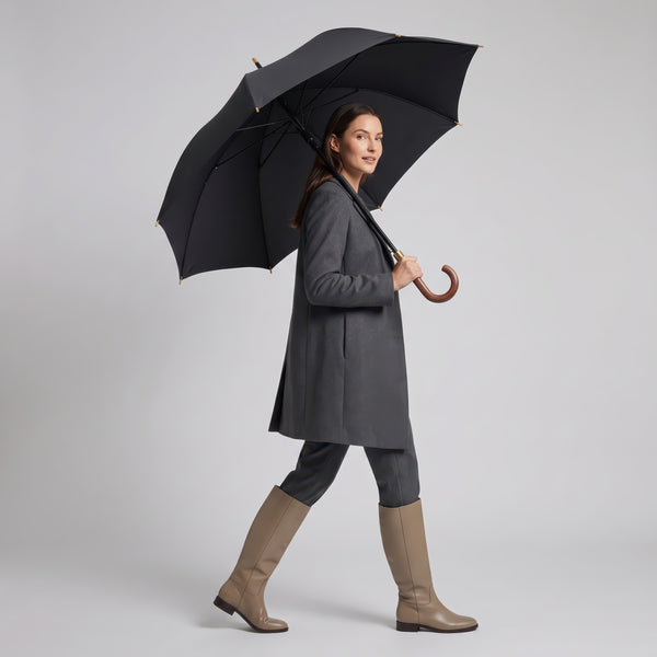 Wooden Long Handle Golf Umbrella with Windproof Fiberglass Frame, 114cm Diameter