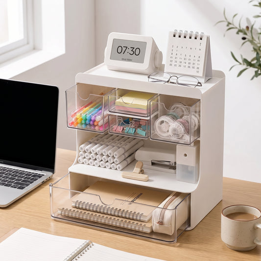 Desktop Drawer-Style Multi-Layer Plastic Organizer for Office & Student Desks