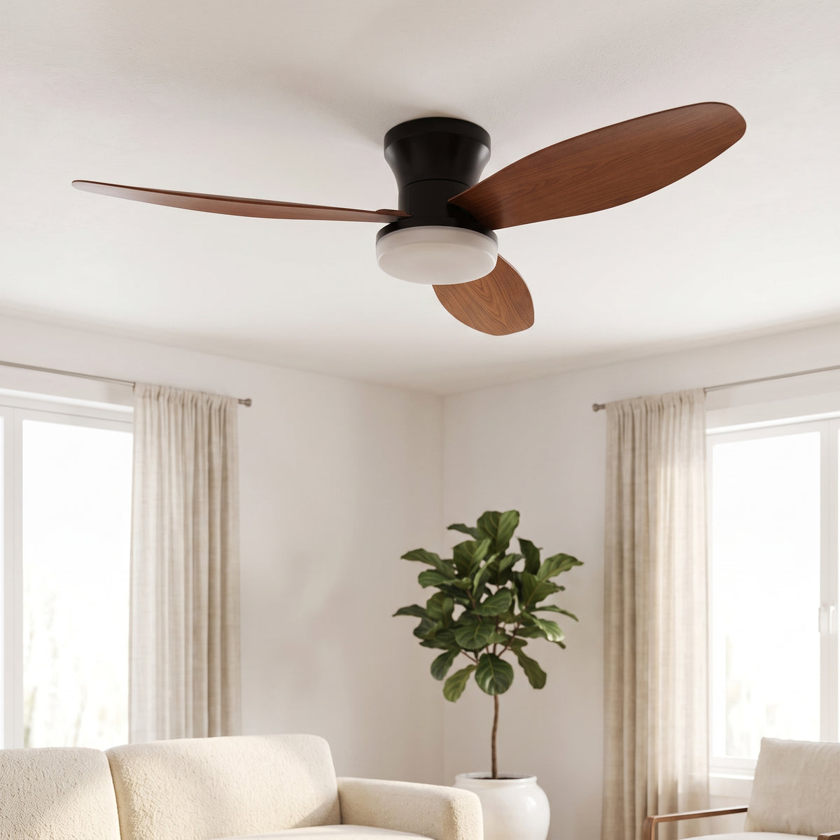 Three-Blade Ceiling Fan with Dimmable Light and Remote