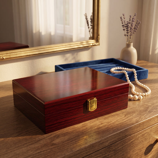 Wooden Lockable Jewelry Box for Rings and Earrings
