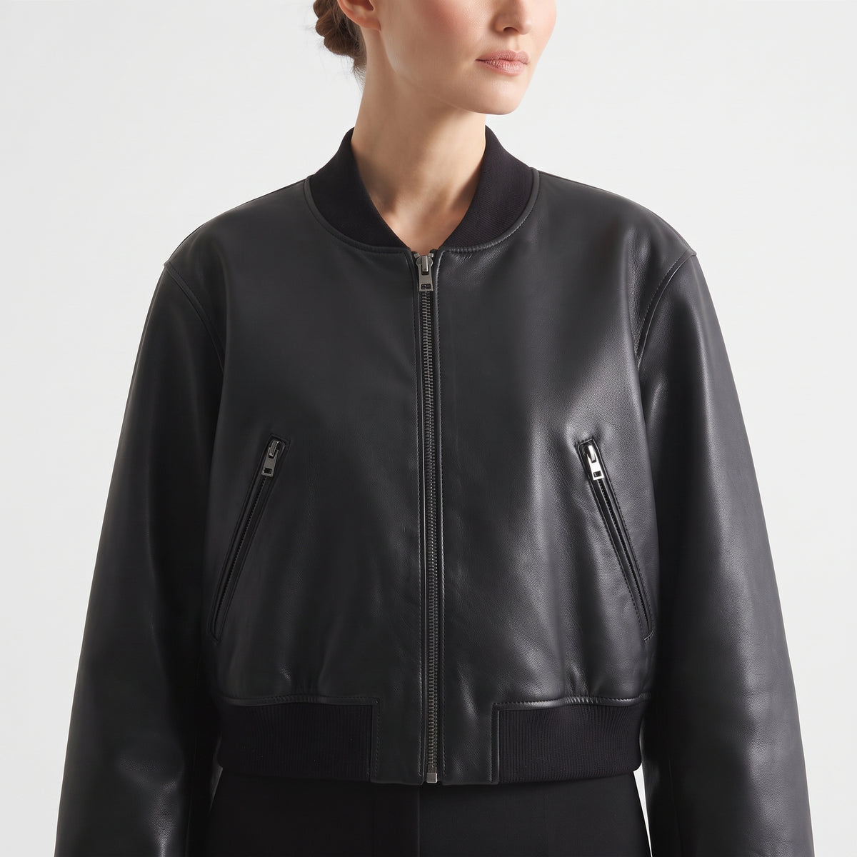Women's Short Faux Leather Pilot Jacket, Slim Zip-Up Coat for Autumn