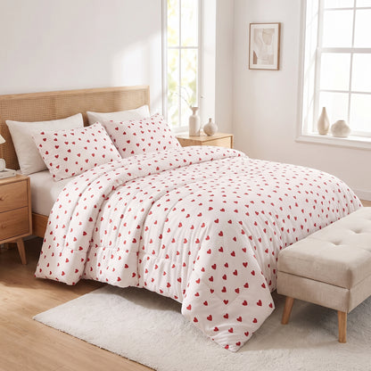 Printed Duvet Cover Set – Red Heart 3pcs Bedding Set