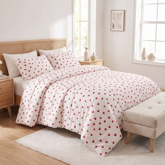 Printed Duvet Cover Set – Red Heart 3pcs Bedding Set