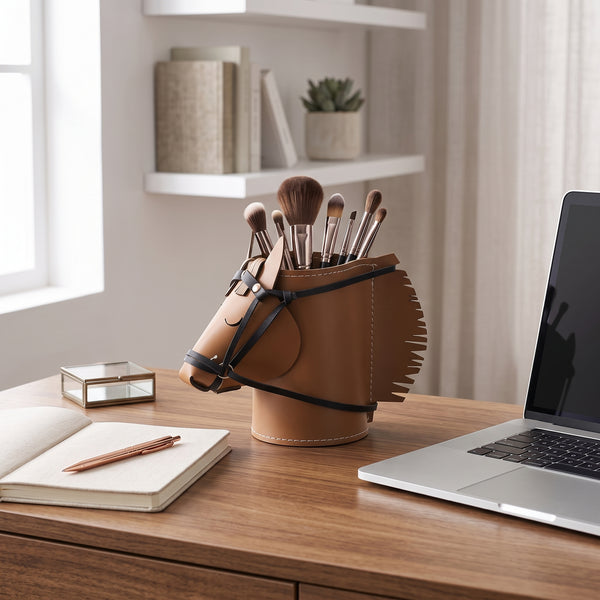 Horse-Head Leather Desk Organizer Box, Set of 1 or 3