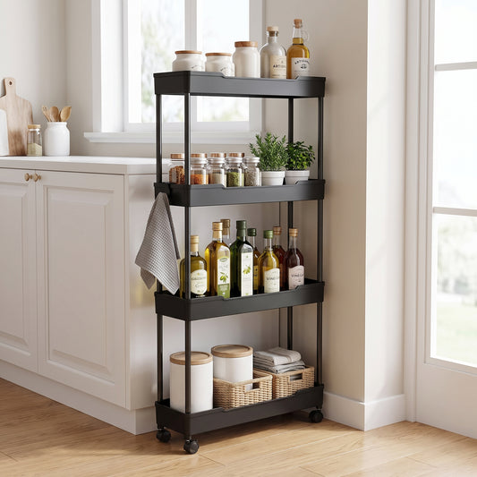 Push Trolley Multi-Layer Floor Storage Shelf for Bathroom and Kitchen (Slim)