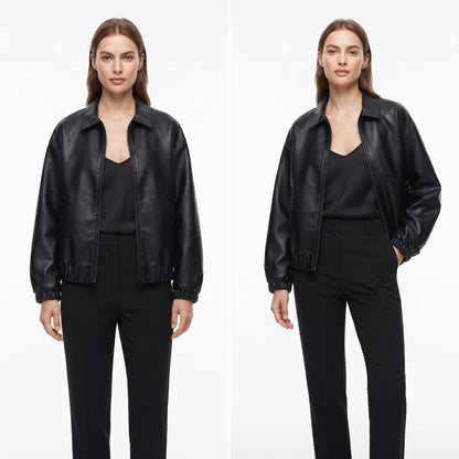 Unisex Faux Leather Bomber Jacket, Slim Motorcycle Coat for Autumn and Winter