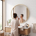 JHK Round Vanity Framed Mirror Matte Metal Frame Tempered Glass 30 Inch
