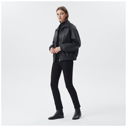 Women's Vintage Faux Leather Moto Jacket, Short Zip-Up Biker Coat for Spring and Autumn