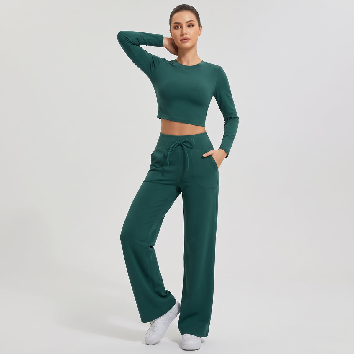 High-Waist Flared Wide Leg Yoga Pants for Women, Breathable Quick-Dry with Slash Pockets