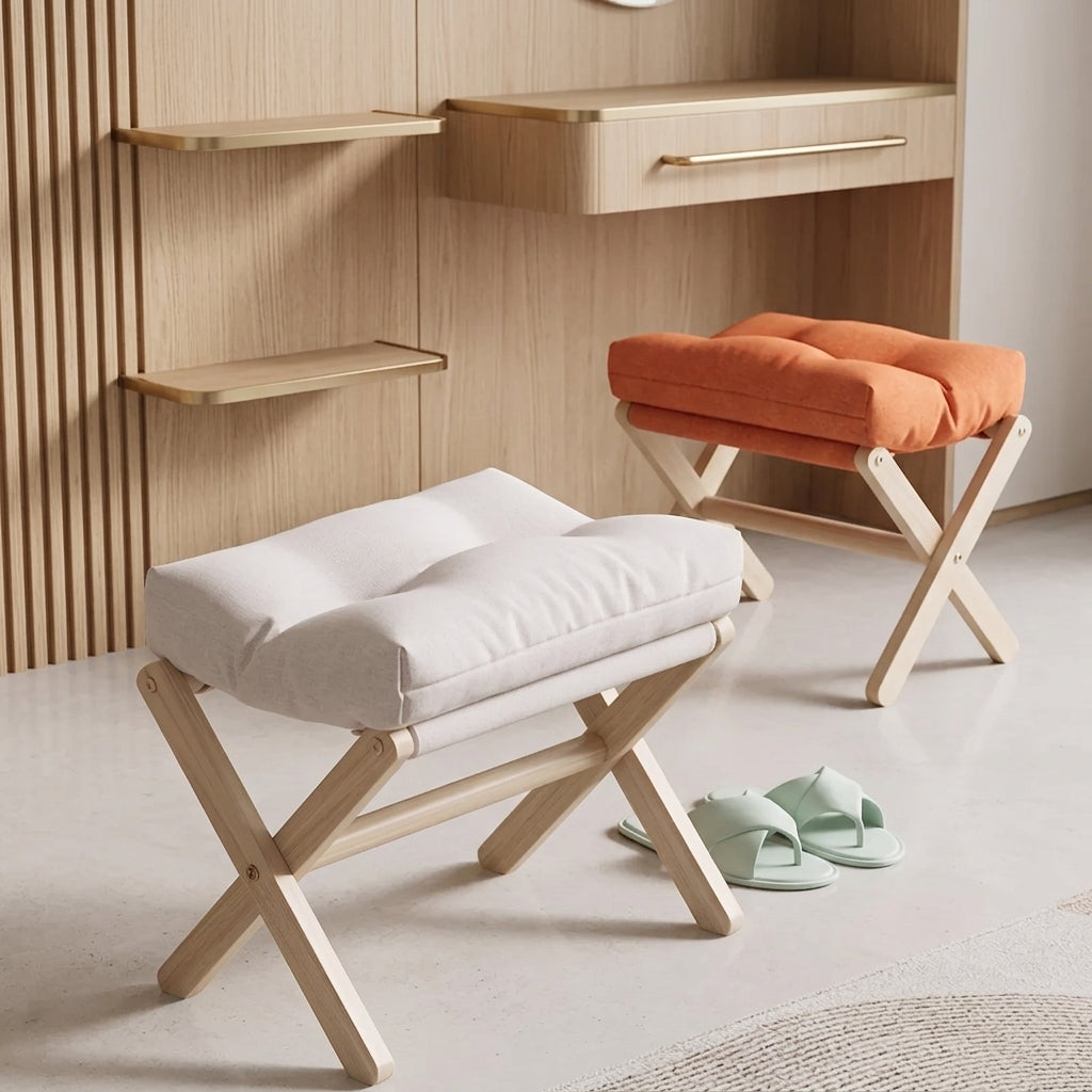 Folding Entryway Stool - Cushioned Solid Wood Stool