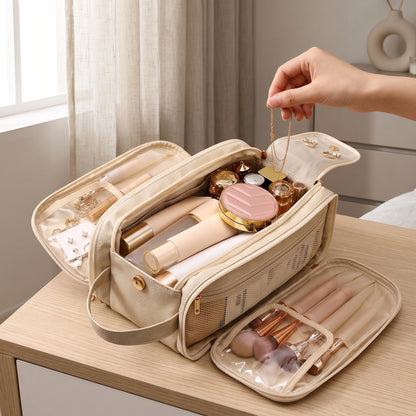 Large Capacity PU Leather Travel Makeup and Toiletry Bag