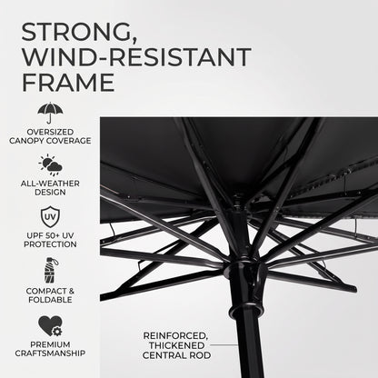 Extra-Large 130cm Folding Sun and Rain Umbrella, Windproof and Waterproof