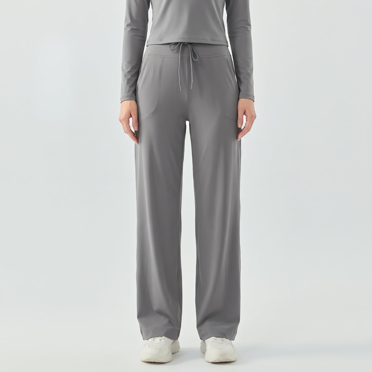 High-Waist Wide Leg Yoga Pants for Women with Drawstring, Loose Fit for Running and Gym