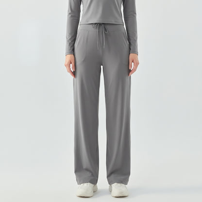 High-Waist Wide Leg Yoga Pants for Women with Drawstring, Loose Fit for Running and Gym
