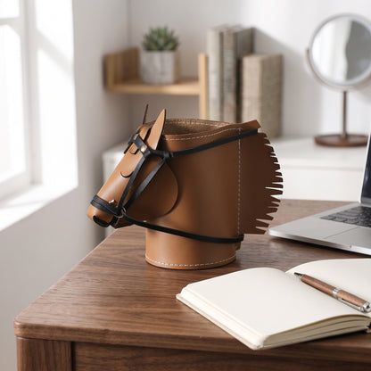 Horse-Head Leather Desk Organizer Box, Set of 1 or 3