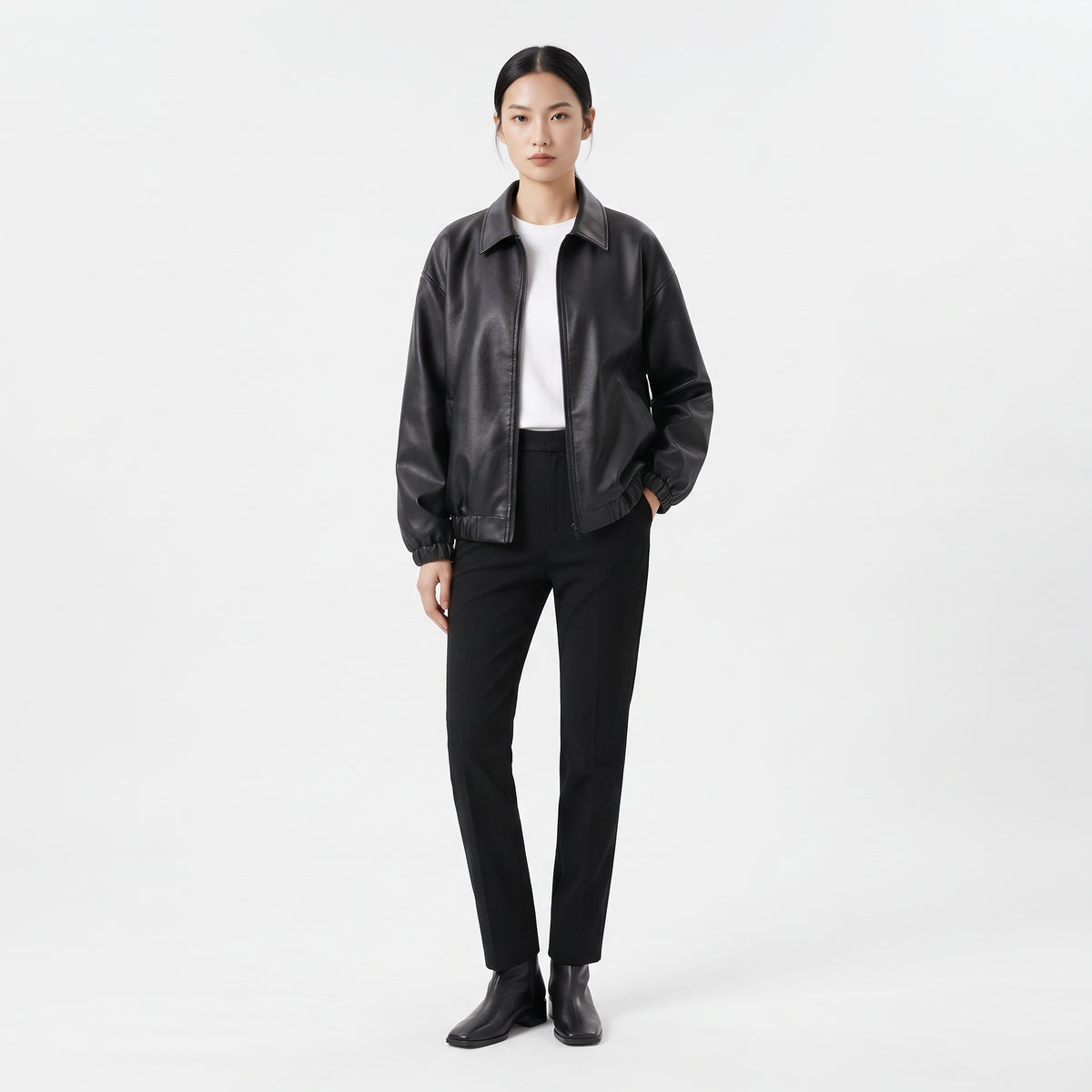 Unisex Faux Leather Bomber Jacket, Slim Motorcycle Coat for Autumn and Winter