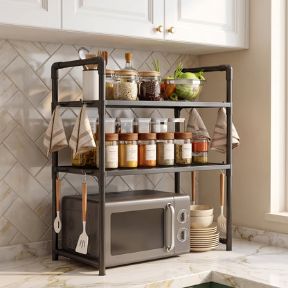 Heavy Duty Kitchen Baker's Rack Floor Standing Microwave Oven Stand, 2-Tier Storage