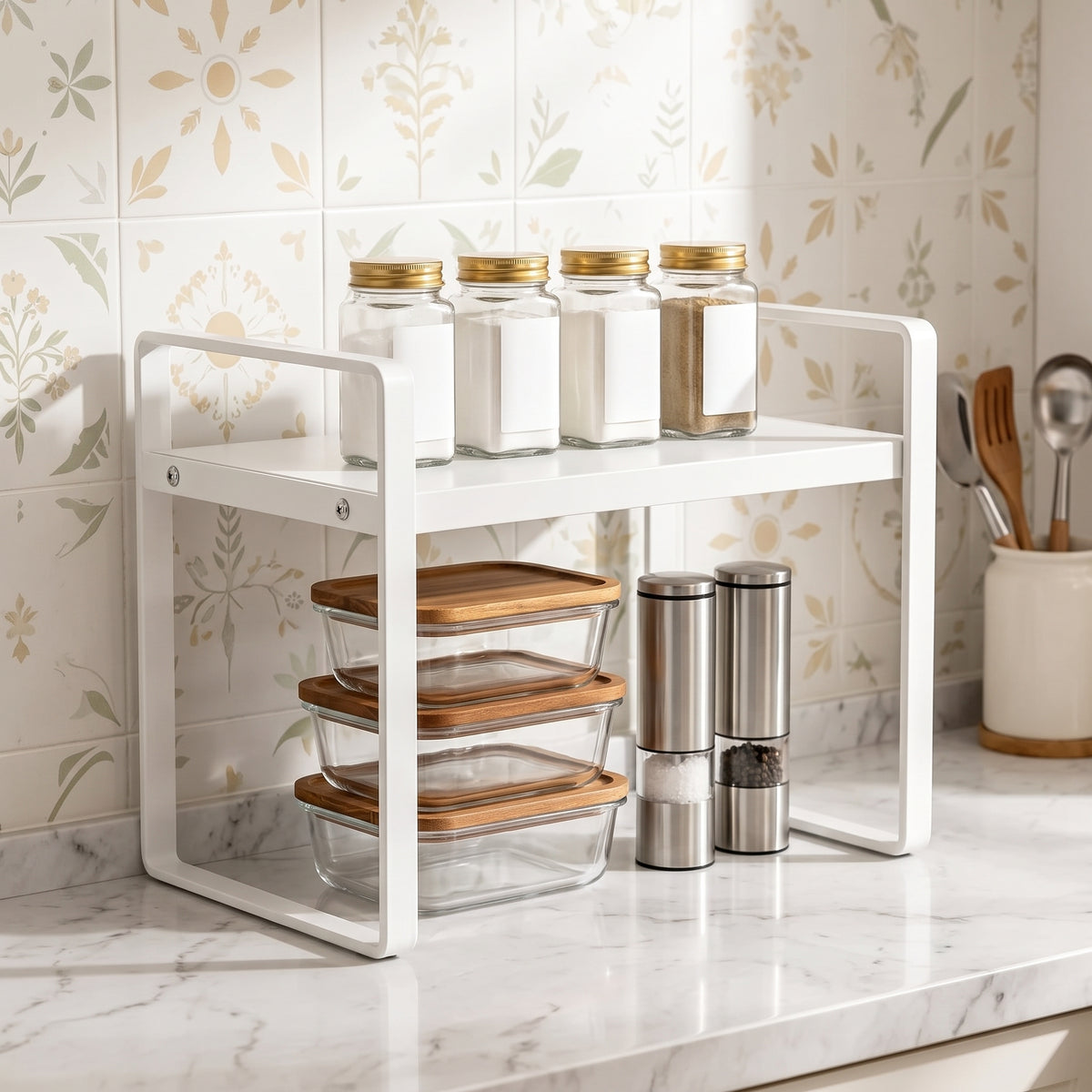 Expandable Kitchen Cabinet Organizer Multi-Level Storage Rack