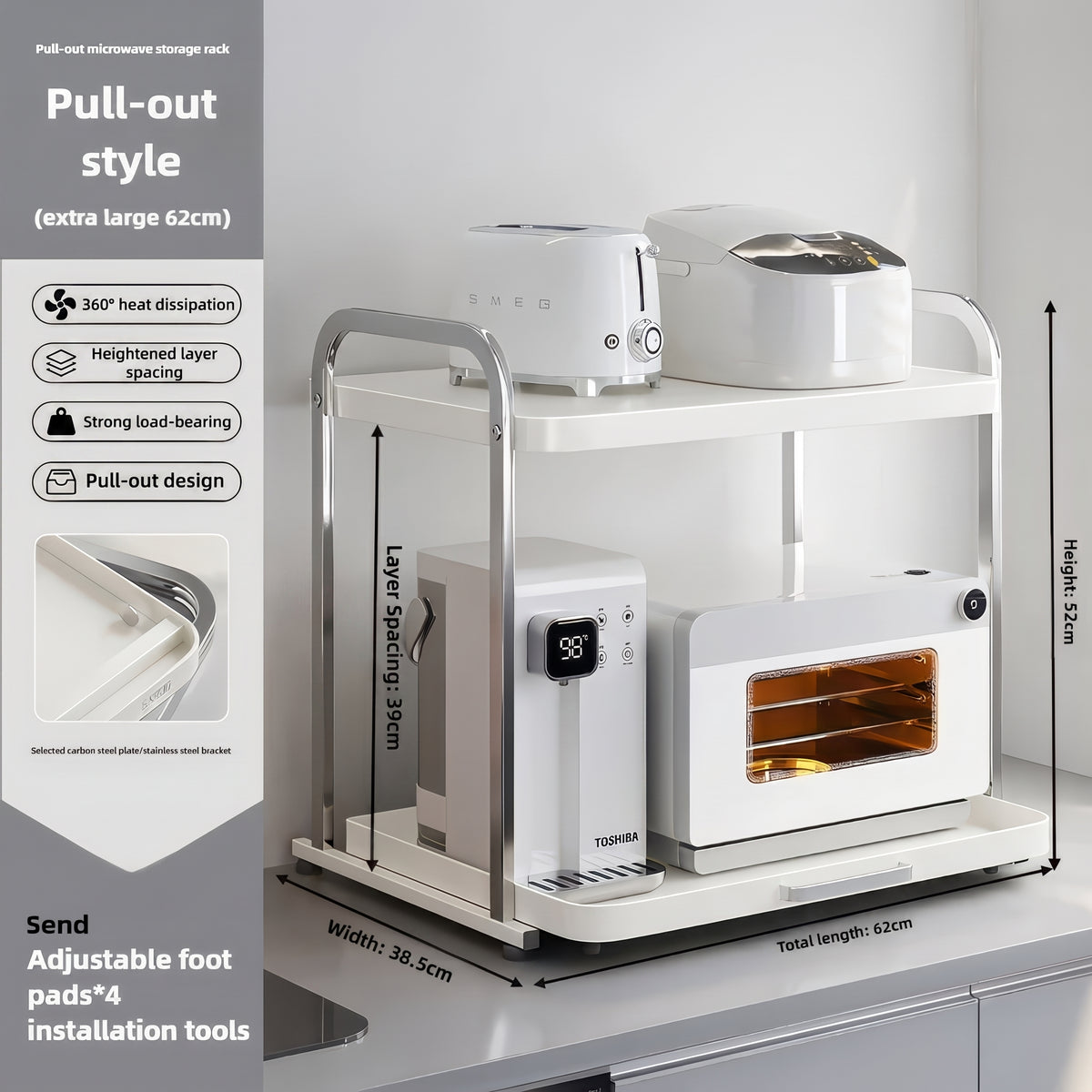 2-Layer Pull-Out Microwave Oven & Free-Standing Kitchen Storage Shelf