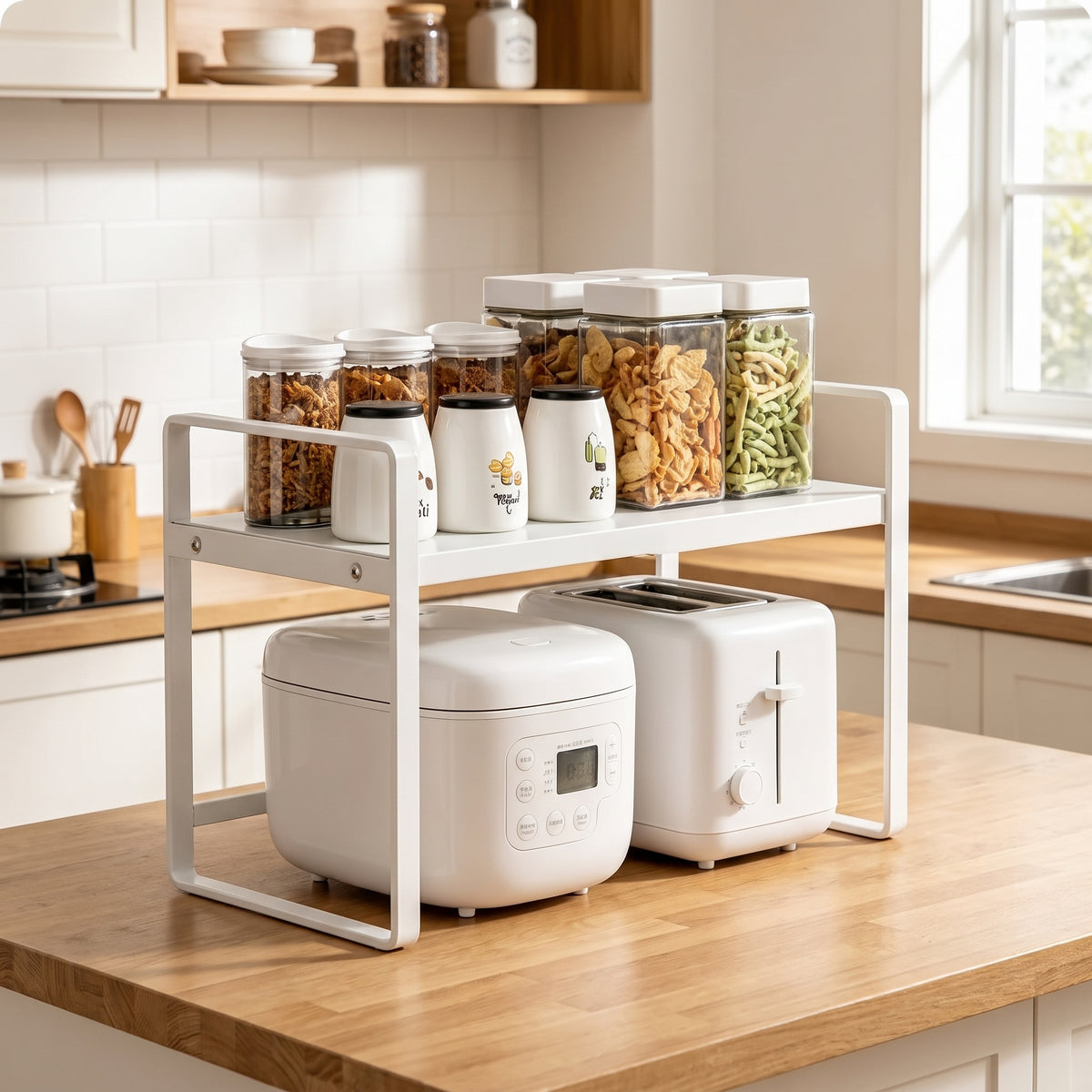 Expandable Kitchen Cabinet Organizer Multi-Level Storage Rack