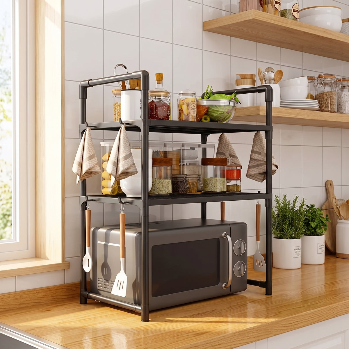 Heavy Duty Kitchen Baker's Rack Floor Standing Microwave Oven Stand, 2-Tier Storage