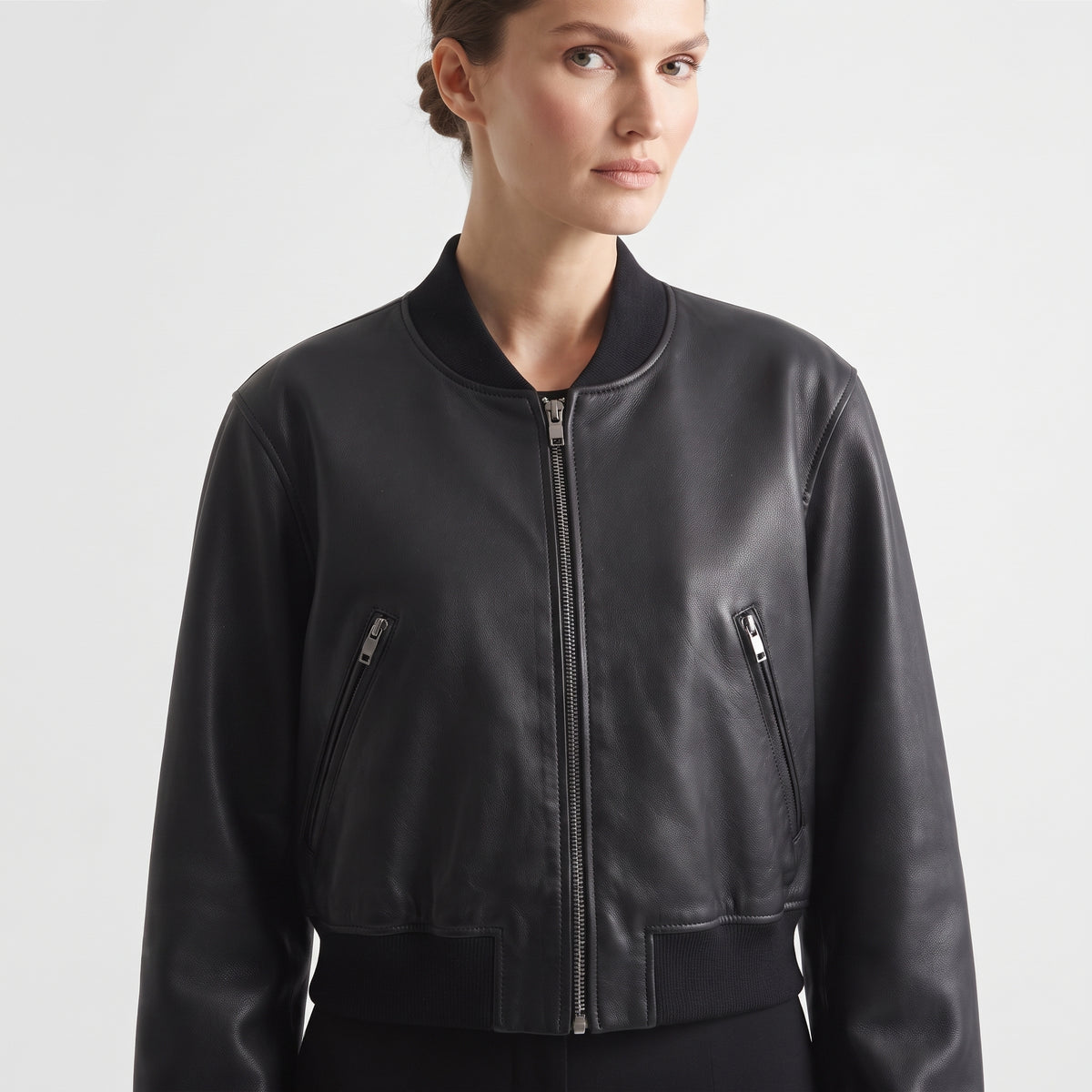 Women's Short Faux Leather Pilot Jacket, Slim Zip-Up Coat for Autumn