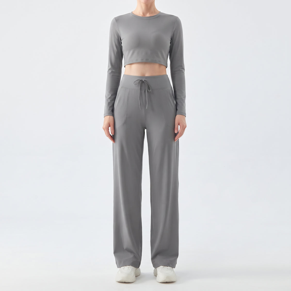 High-Waist Wide Leg Yoga Pants for Women with Drawstring, Loose Fit for Running and Gym