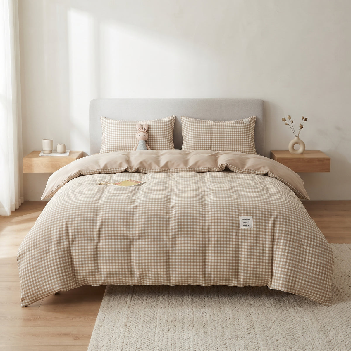 Japanese Style Duvet Cover – 100% Cotton Plaid Stripe Bedding Set
