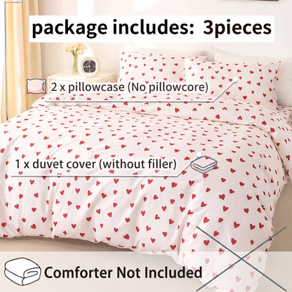 Printed Duvet Cover Set – Red Heart 3pcs Bedding Set