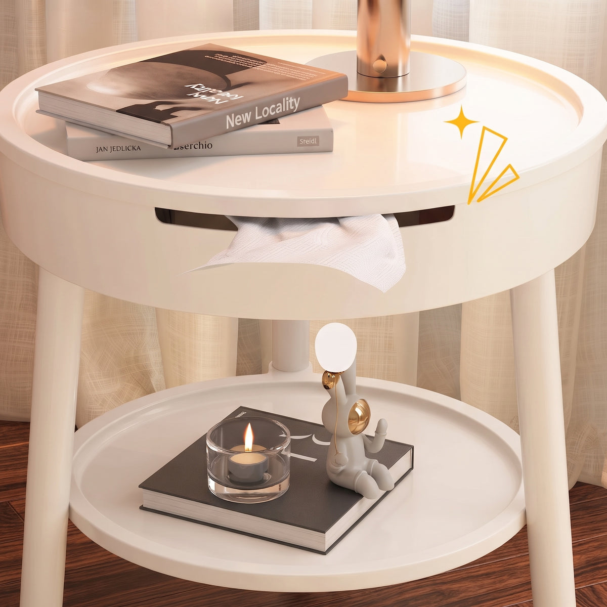 Round Coffee Table – Mobile Minimalist Nightstand