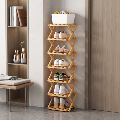 Foldable Bamboo Shoe Rack with Two-to-Nine-Tier Options