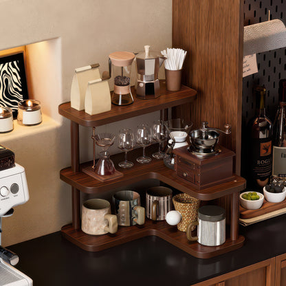 Premium Bamboo Corner Desktop Multi-Layer Storage Shelf - Corner Organizer