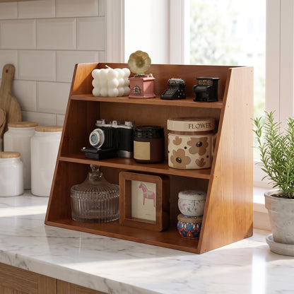 Solid Wood Multi-layer Cosmetics Storage Rack, Wooden Desktop Organizer