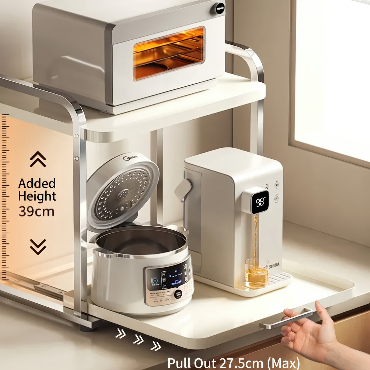 2-Layer Pull-Out Microwave Oven & Free-Standing Kitchen Storage Shelf